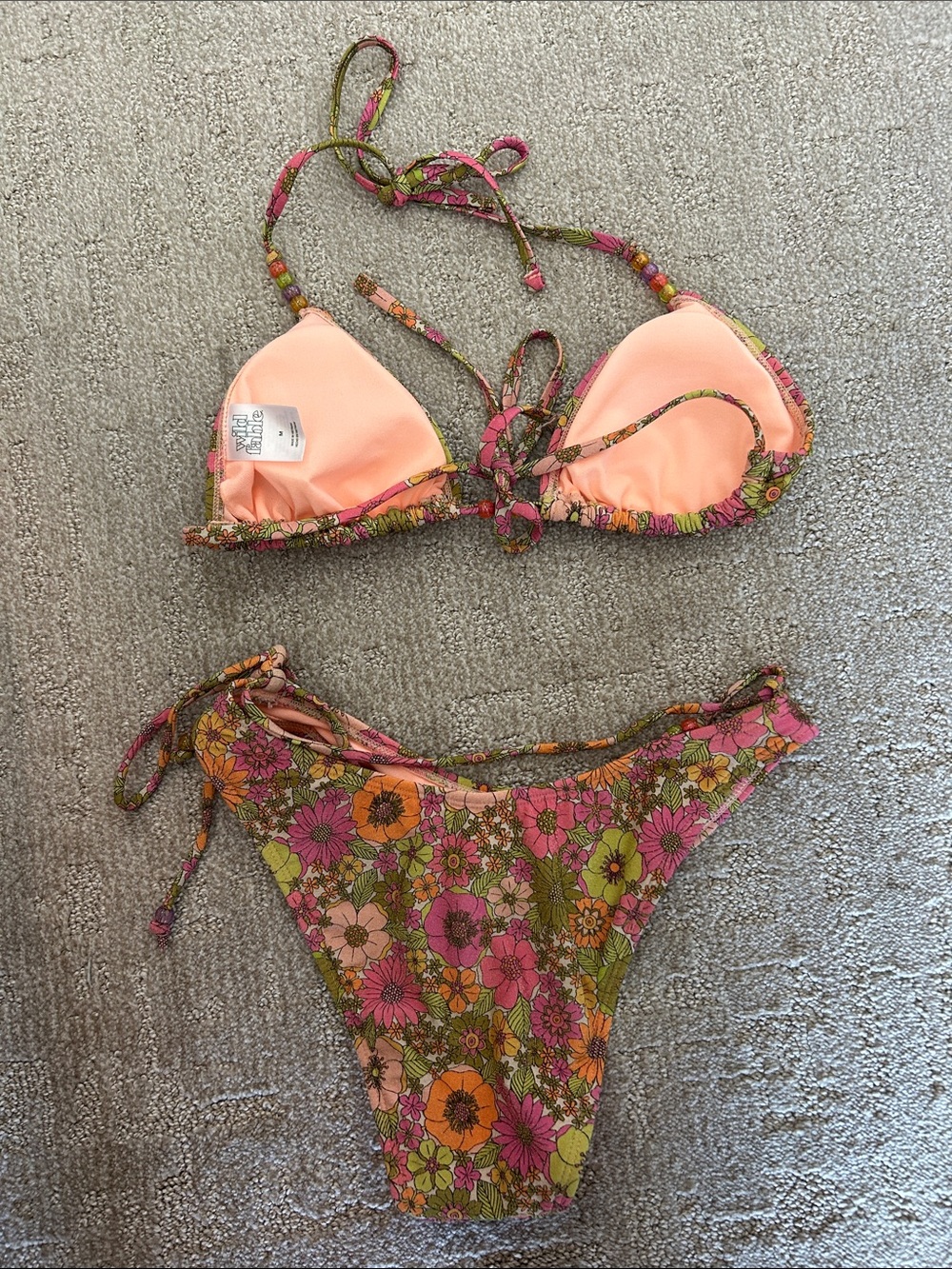 wild fable retro Floral Triangle Bikini Top in Pink, Green & Orange - Picture 4 of 5